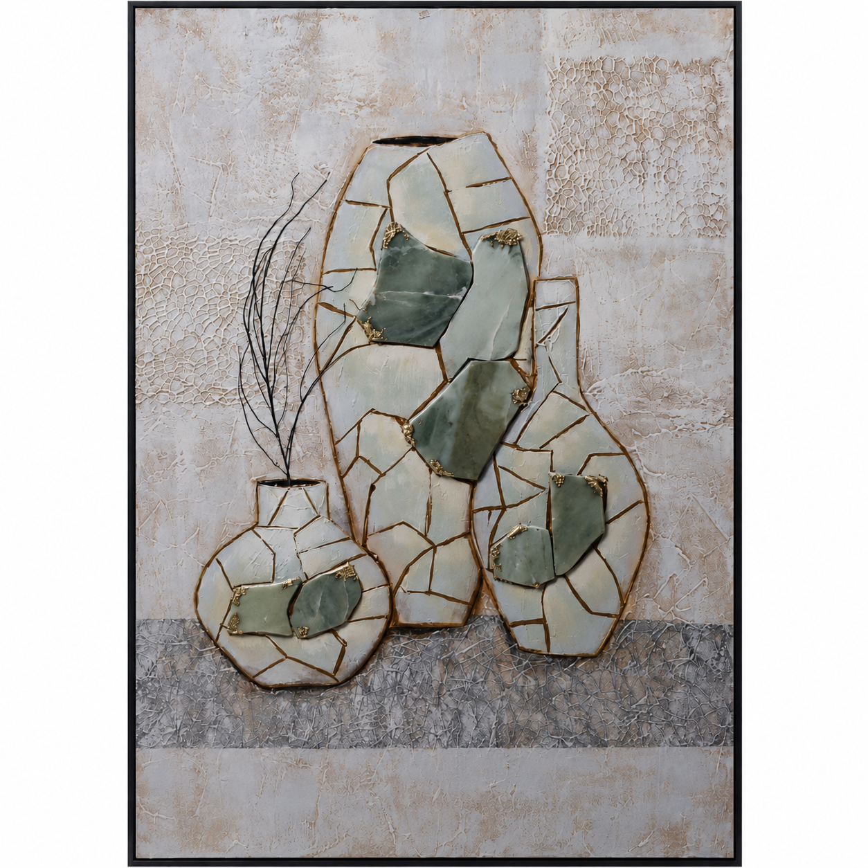 Doğal Taşlı Saksılar Rölyef Tablo 90x120cm