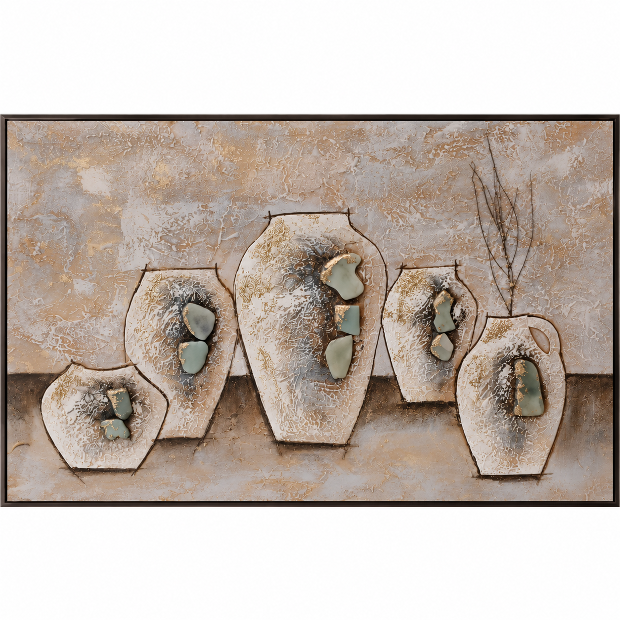 Doğal Taşlı Saksılar Rölyef Tablo 80x120cm