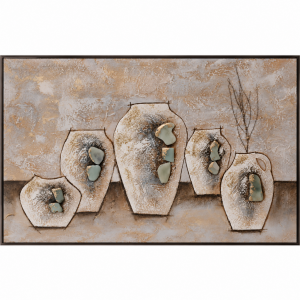 Doğal Taşlı Saksılar Rölyef Tablo 80x120cm