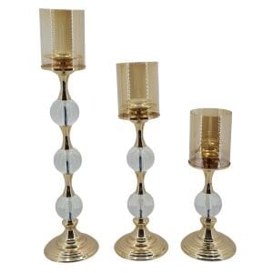3lü Set Kristal Toplu Şamdan 10x60cm