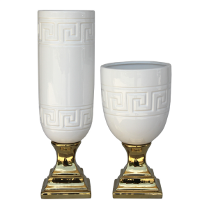 2li Set Beyaz Altın Vazo 17x54cm