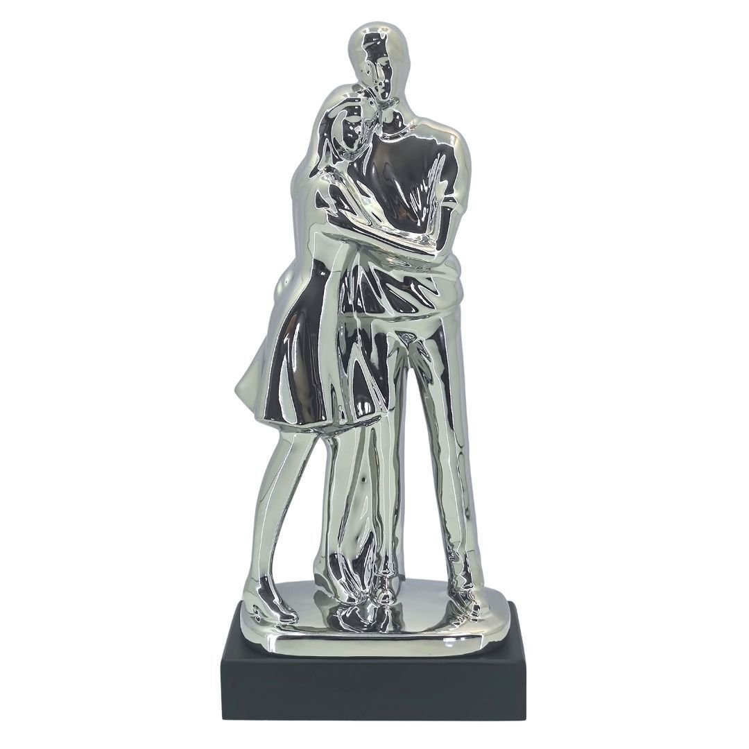 Tiran Sarılan Çift Biblo Gümüş 18x39cm