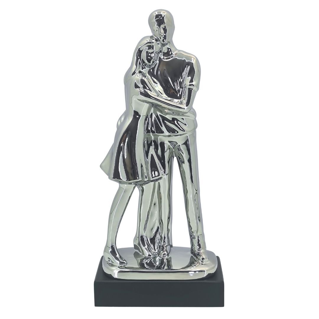 Tiran Sarılan Çift Biblo Gümüş 18x39cm