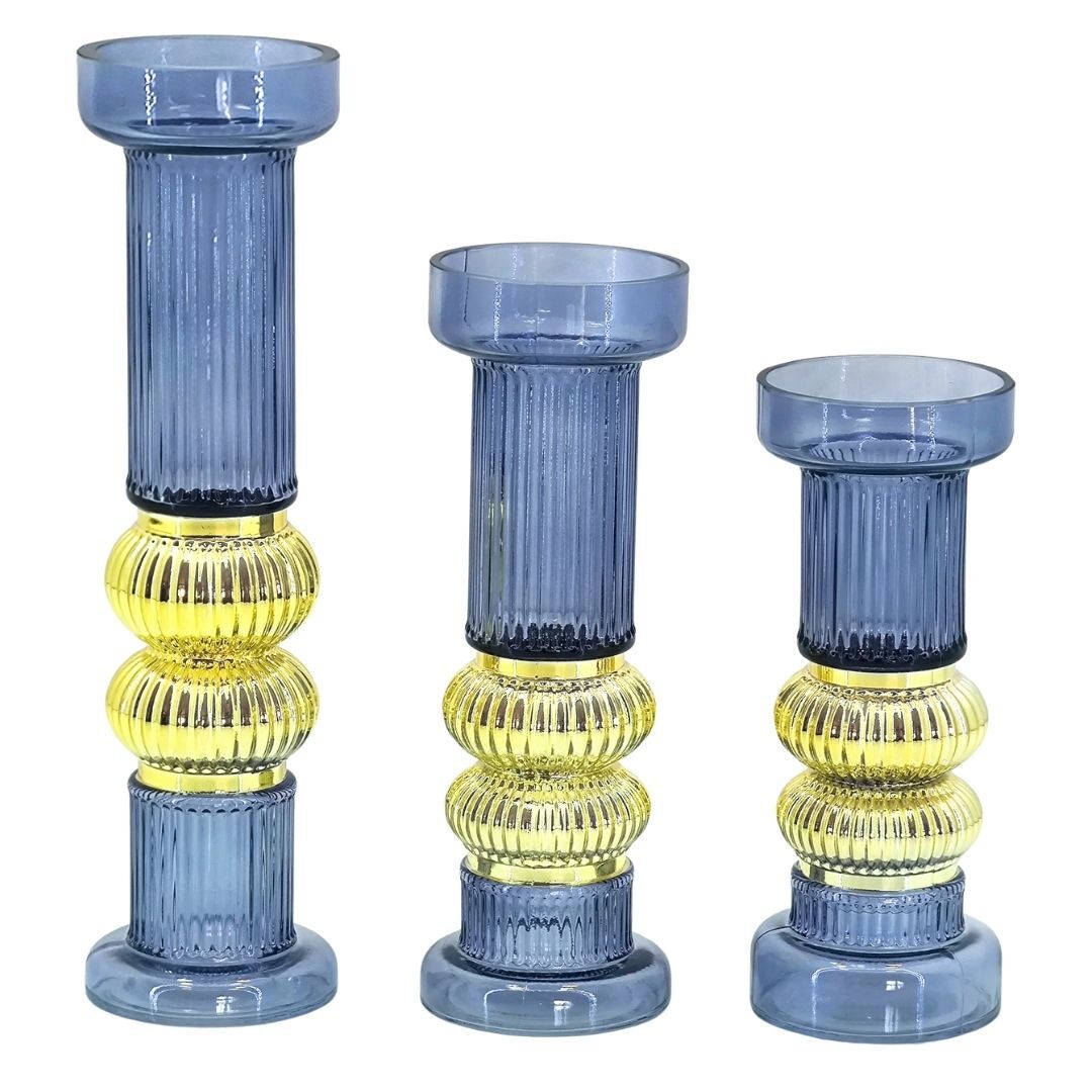 3lü Set Mavi Dekor Vazo 9x33cm