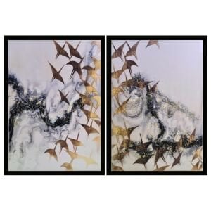 2li Set Epoksi Altın Kuş Tablo 105x150cm