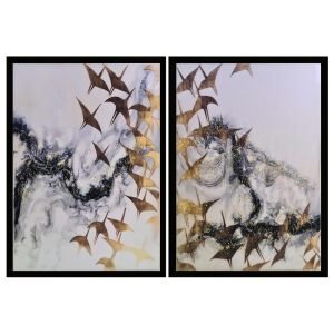 2li Set Epoksi Altın Kuş Tablo 105x150cm