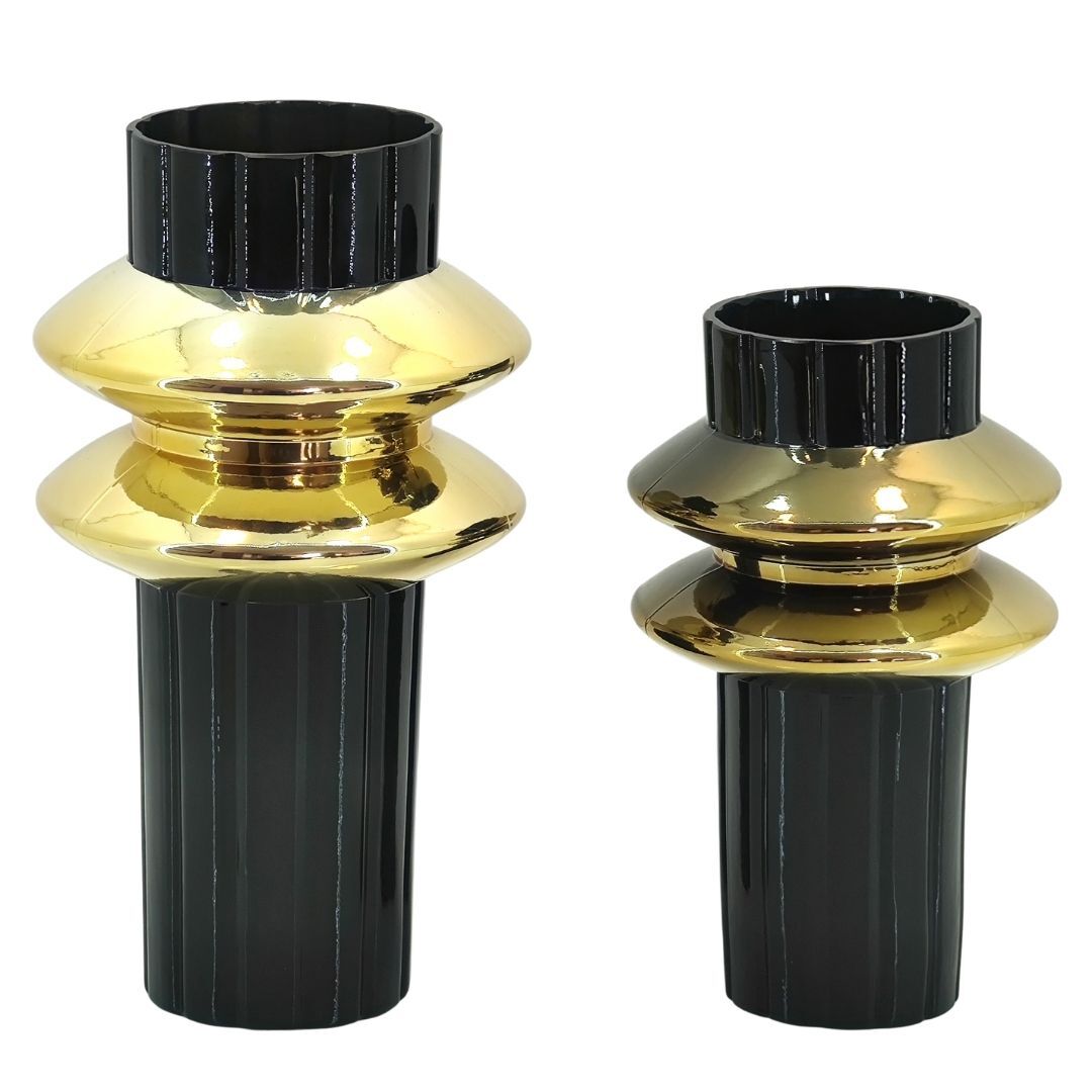 2li Set Şerit Cam Vazo Siyah 16x30cm