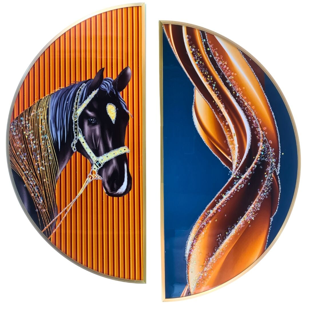 2li Set Yuvarlak Epoksi At Tablo 81cm Ø