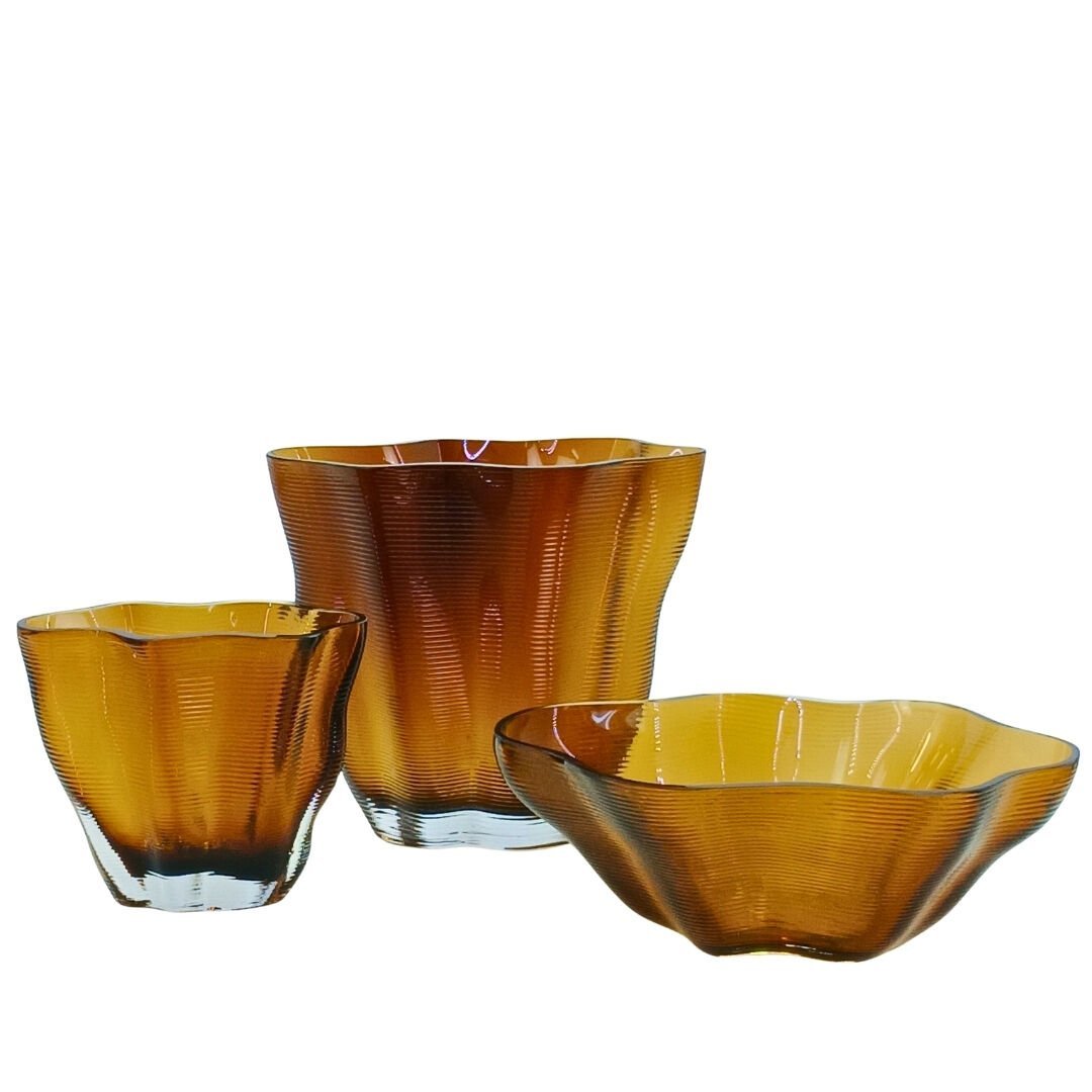 3lü Set Kehribar Cam Vazo 23x26cm