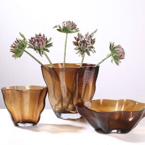 3lü Set Kehribar Cam Vazo 23x26cm