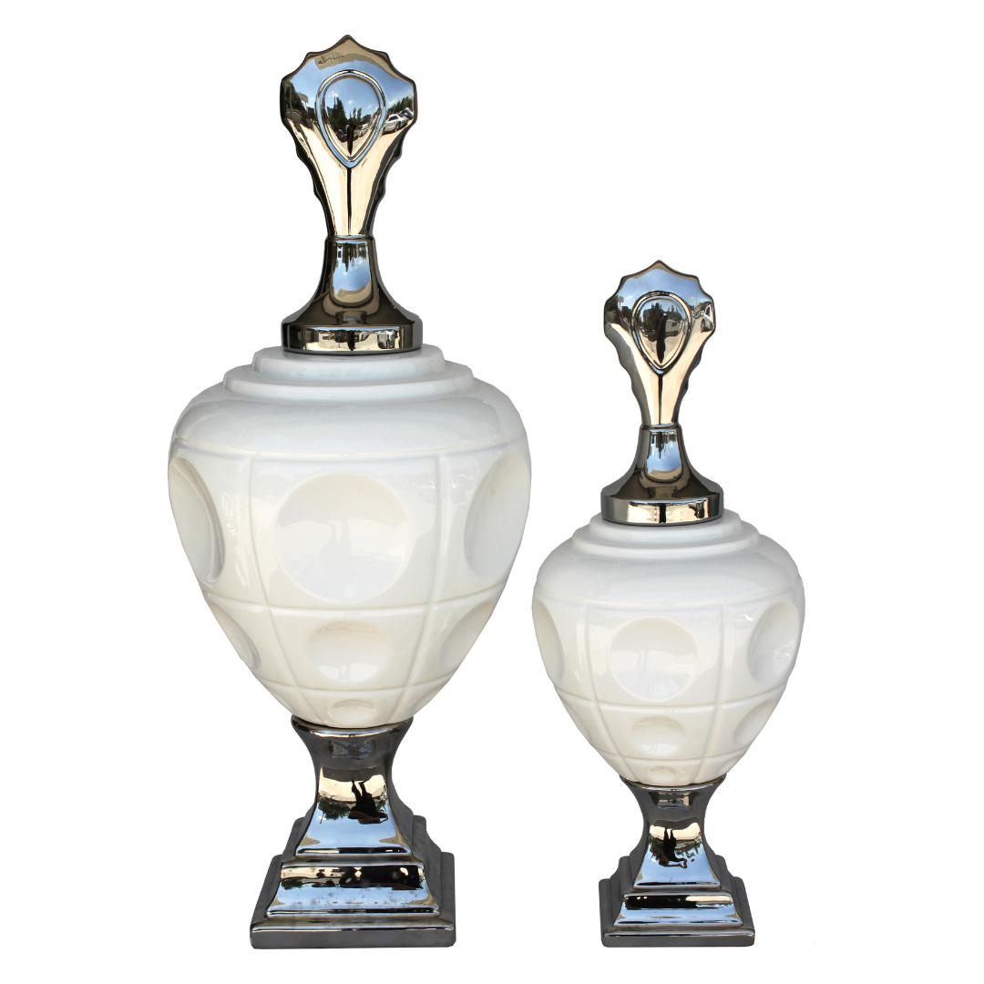 2li Set Beyaz Gümüş Küp 26x64cm