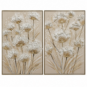 2li Set Çiçekler Rölyefli Tablo 90x120cm