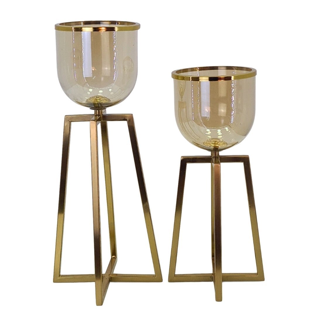 2li Set Metal Eskitme Şamdan 17x40cm