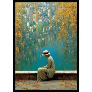 UV Şehir ve Şapkalı Kadın Tablo 75x105cm