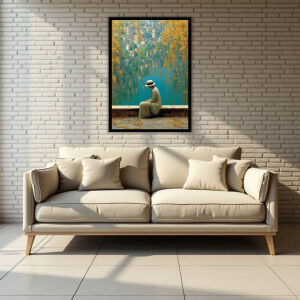 UV Şehir ve Şapkalı Kadın Tablo 75x105cm