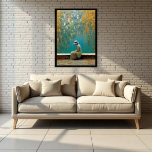 UV Şehir ve Şapkalı Kadın Tablo 75x105cm