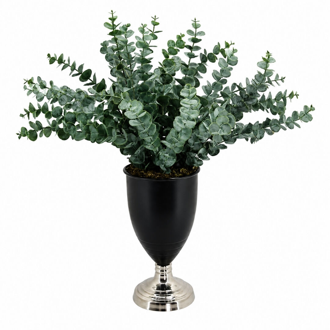 Metal Saksılı Çiçek Gümüş 57x55cm