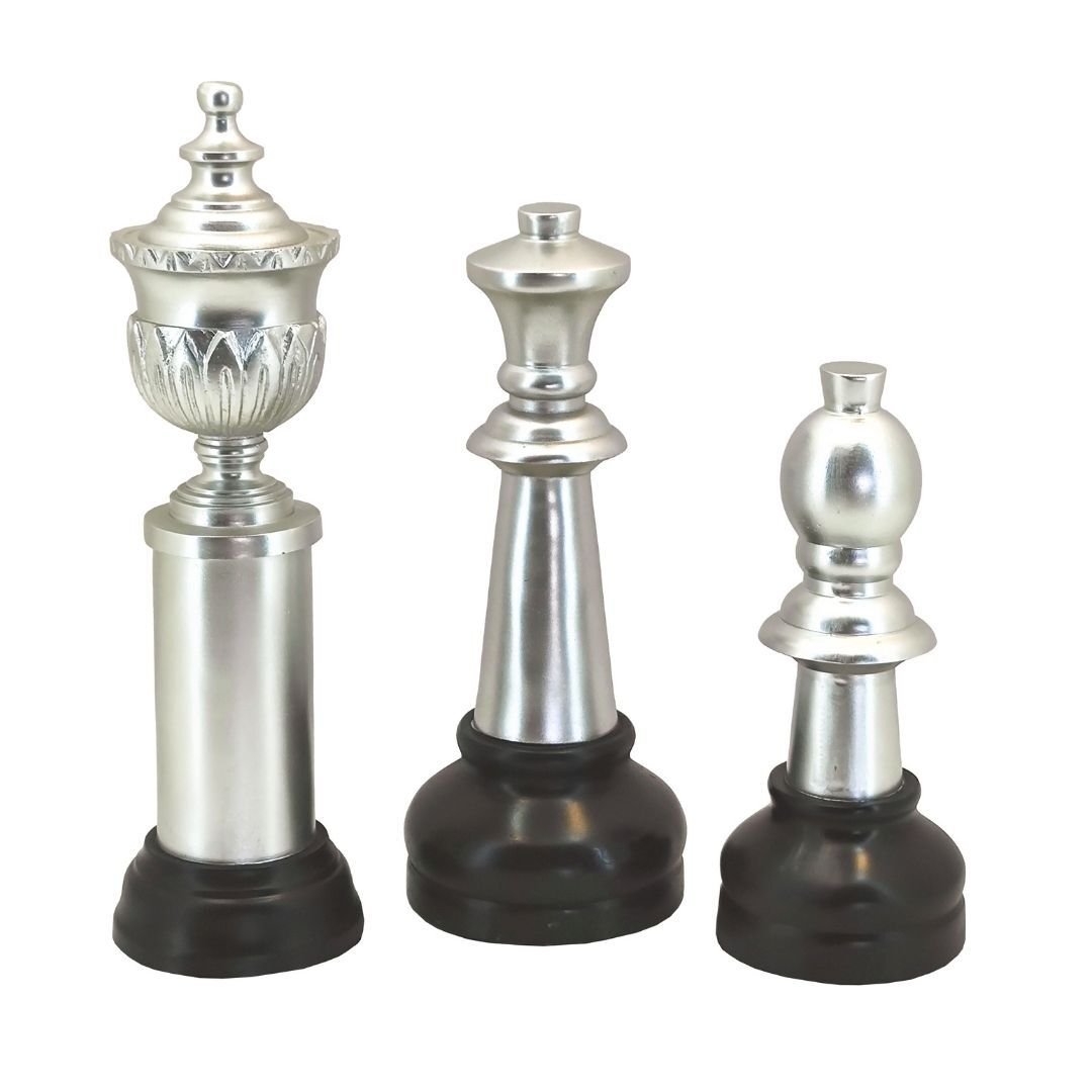 3lü Set Satranç Obje Gümüş 10x32cm