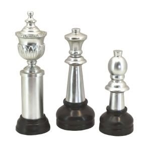 3lü Set Satranç Obje Gümüş 10x32cm