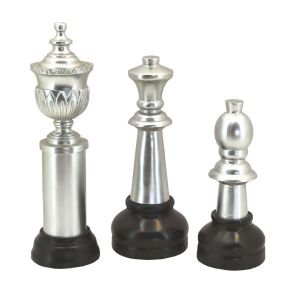 3lü Set Satranç Obje Gümüş 10x32cm
