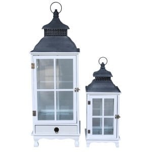 2li Set Ahşap Beyaz Fener 31x90cm