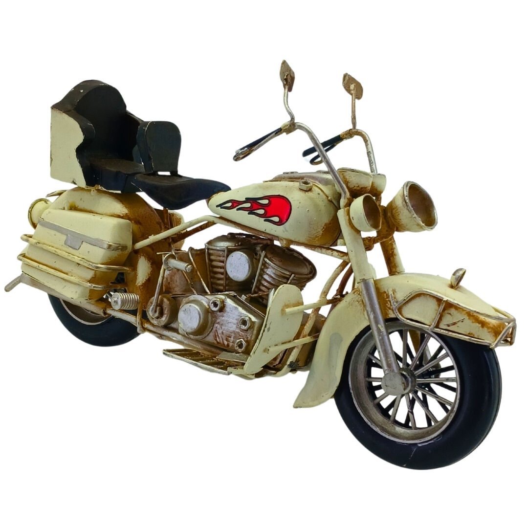 Retro Metal Motosiklet Krem 10x27cm