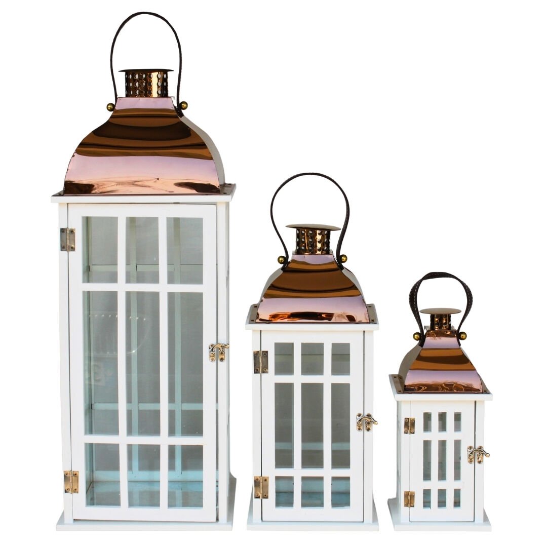 3lü Set Ahsap Fener Beyaz 26x76cm