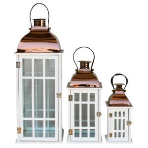 3lü Set Ahsap Fener Beyaz 26x76cm