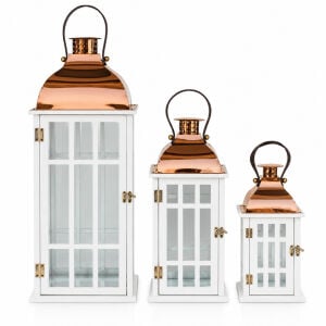 3lü Set Ahsap Fener Beyaz 26x76cm