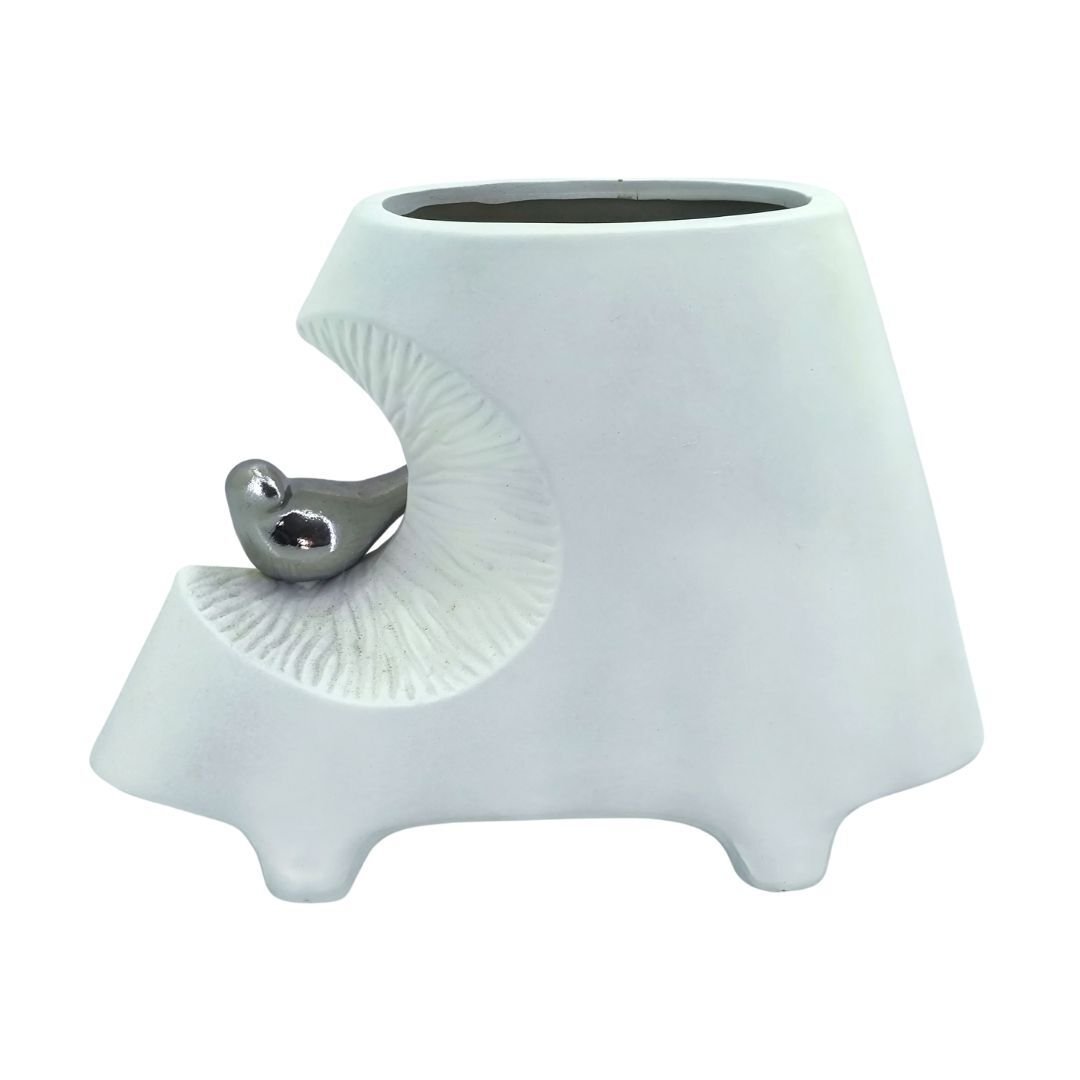 Soyut Seramik Vazo Beyaz 17x24cm