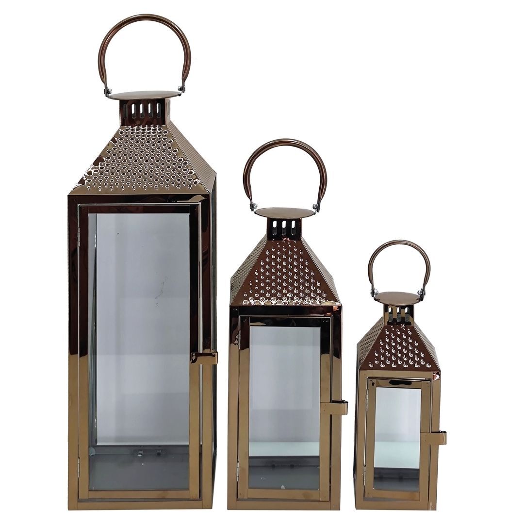 3lü Set Metal Fener Bakır 18x64cm