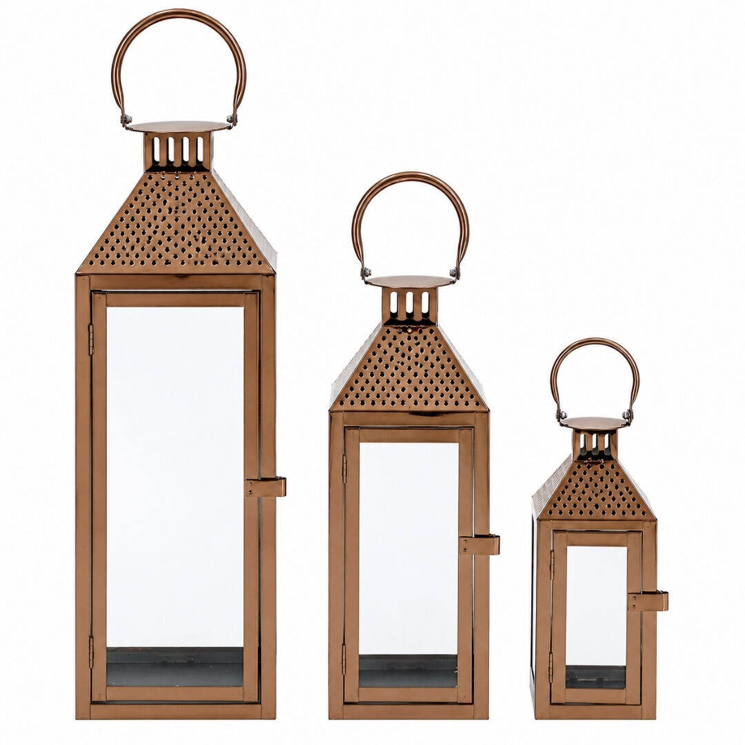 3lü Set Metal Fener Bakır 18x64cm