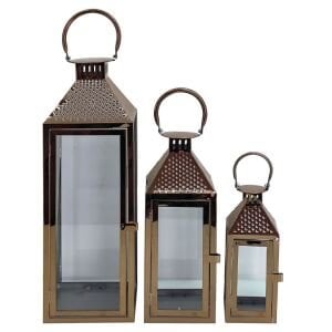 3lü Set Metal Fener Bakır 18x64cm