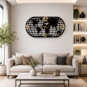 Metal Dünya Saat Altın Eskitme 70x130cm