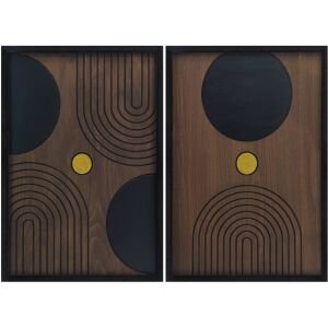 Ahşap 2 li Set Soyut Tablo 63x84cm