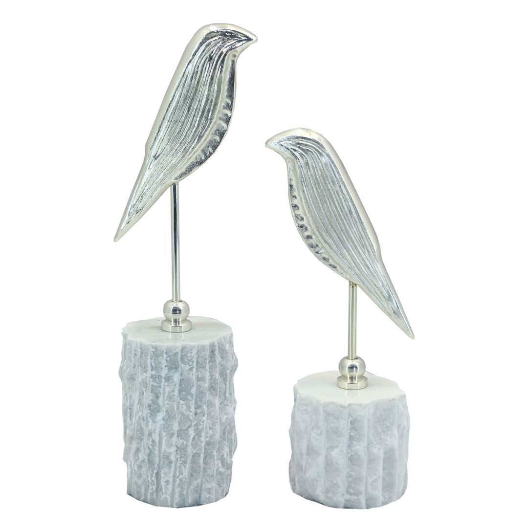 2li Set Mermer Kuş Gümüş 8x34cm