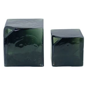 2li Set Küp Cam Obje Siyah 15x15cm