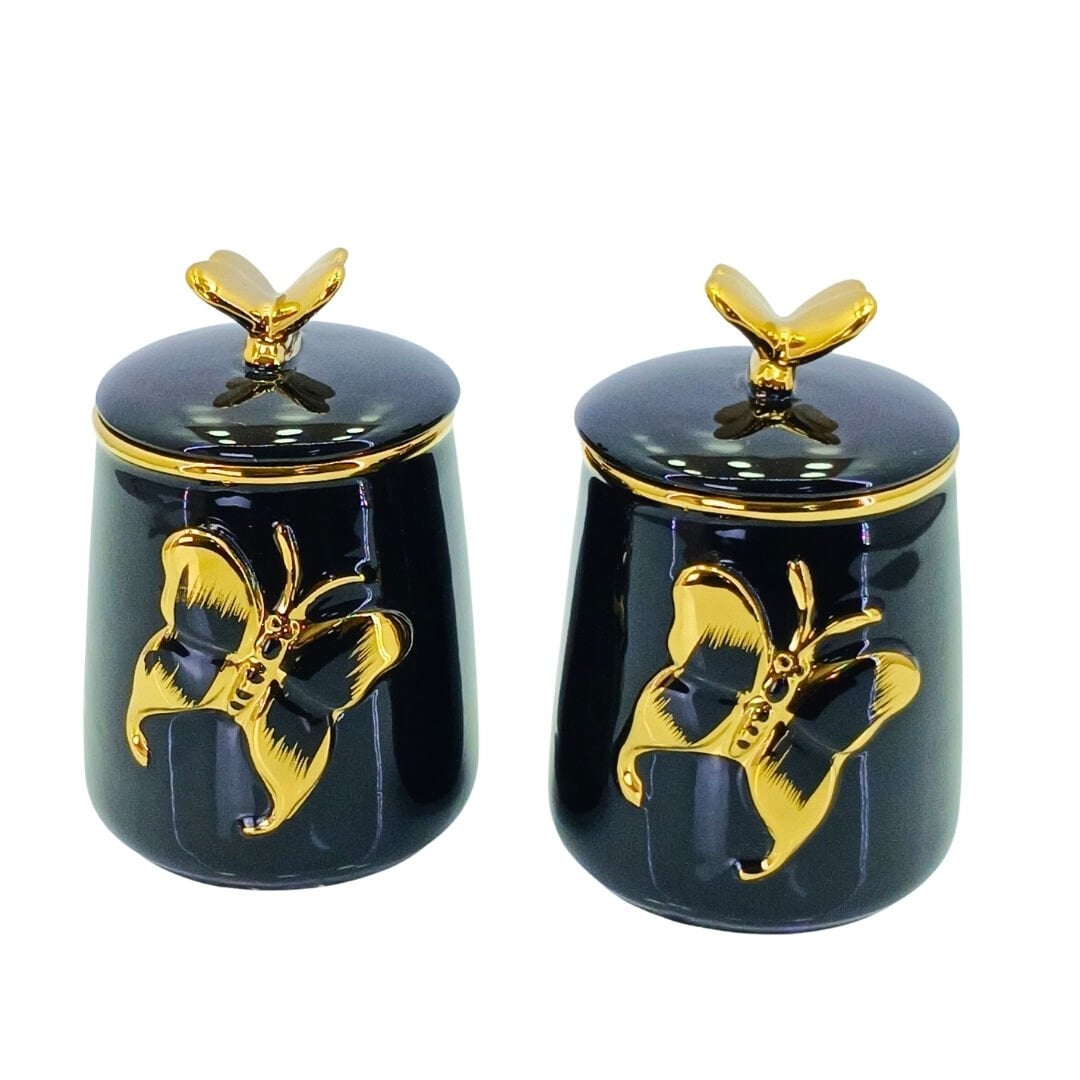 2li Set Kelebekli Seramik Kutu 10x17cm