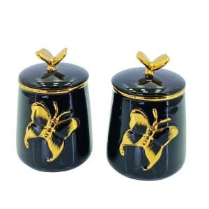 2li Set Kelebekli Seramik Kutu 10x17cm