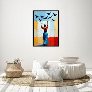 UV Kuşlar ve Kadın Tablo 75x105cm