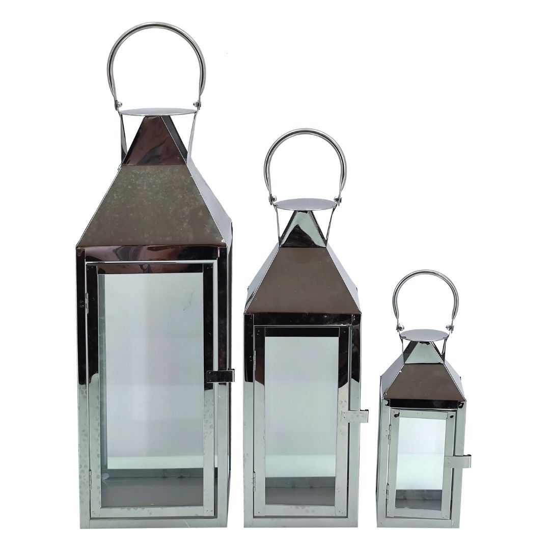 3lü Set Metal Fener Gümüş 18x62cm