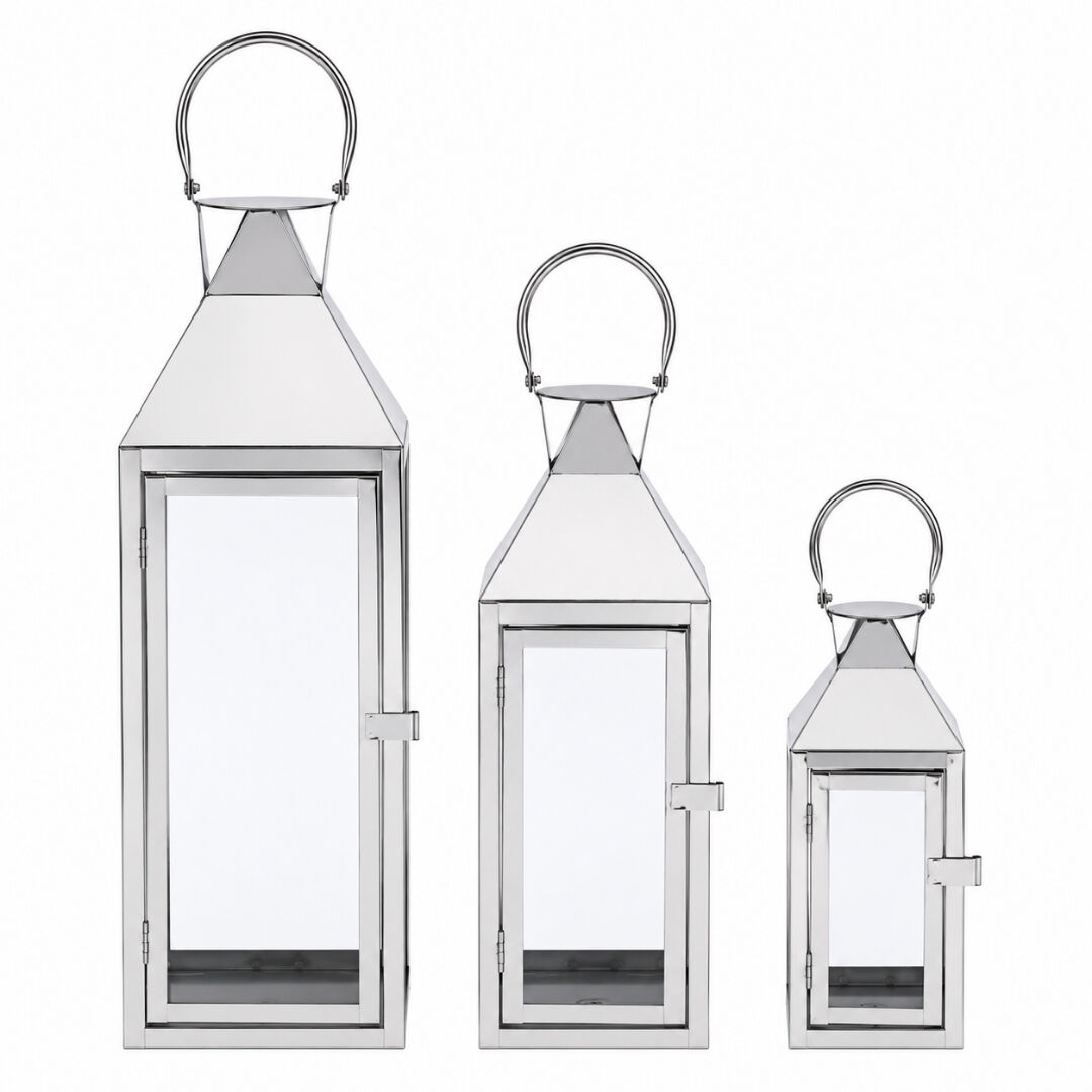 3lü Set Metal Fener Gümüş 18x62cm