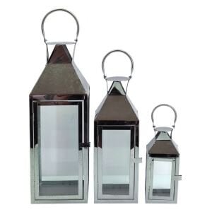 3lü Set Metal Fener Gümüş 18x62cm