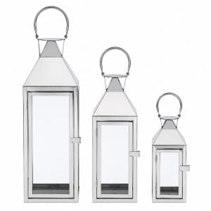 3lü Set Metal Fener Gümüş 18x62cm