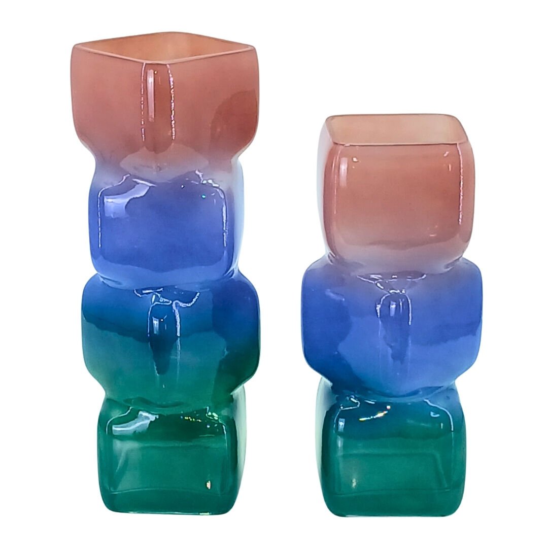 2li Set Renkli Cam Vazo 11x34cm