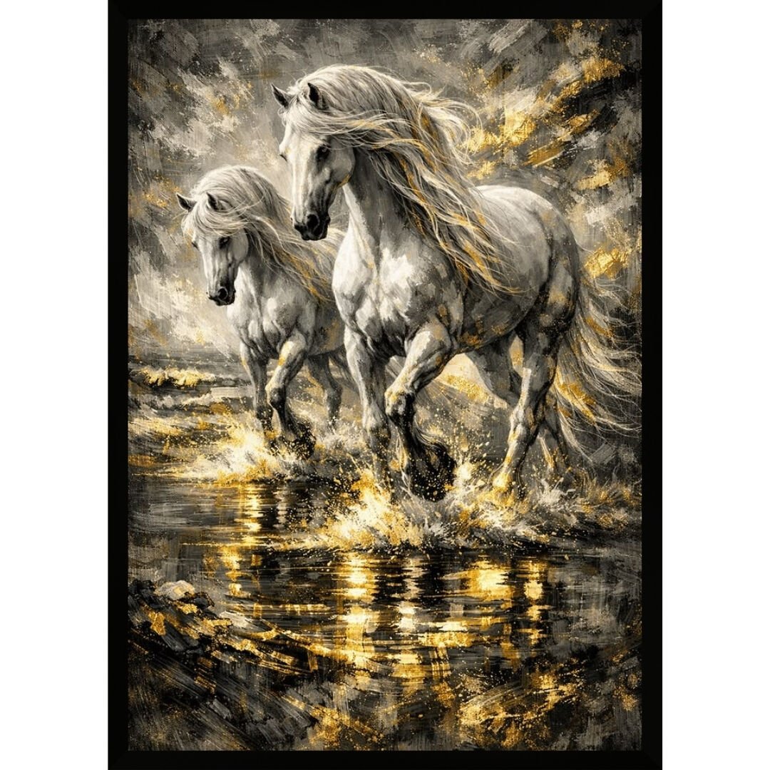 UV Beyaz Atlar Tablo 75x105cm
