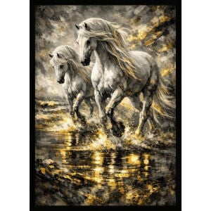 UV Beyaz Atlar Tablo 75x105cm