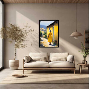 UV Sarı Elbiseli Kadın Tablo 75x105