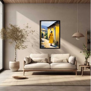 UV Sarı Elbiseli Kadın Tablo 75x105cm