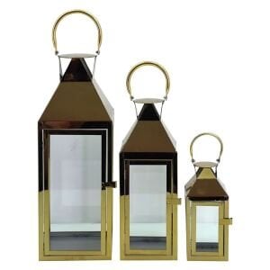 3lü Set Metal Fener Altın 18x62cm